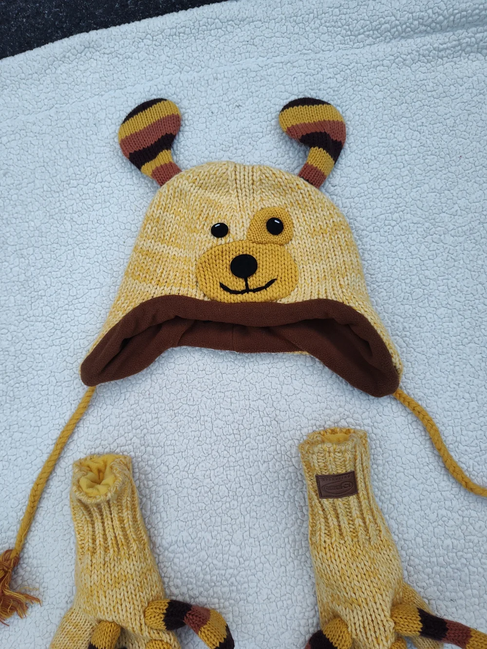 Yellow Knit Dog Hat and Mittens Set - Cozy Earflap Beanie with Animal Face